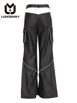 Дизайнерские брюки LUXE & ENVY Deconstruction 2023, Новая цветовая контрастность, сращивание с трехмерным разрезом, Повседневная кожа