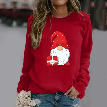 Пуловер с рождественским принтом, повседневная блузка с капюшоном, модная женская толстовка с принтом, Женские толстовки с длинными рукавами, толстовки