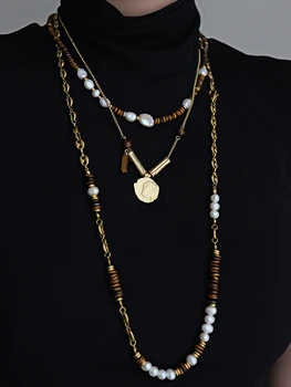 Египетская фреска, ожерелье из камня тигра, вставки из пресноводного жемчуга, металлическая цепочка для свитера, легкая роскошная ниша, роскошный чокер высокого класса