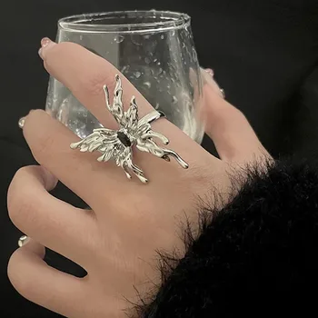 Регулируемые кольца с бабочками в стиле панк неправильной формы, Бабочка из жидкого металла, Эстетическое женское кольцо Egirl, готическое насекомое, Открытое женское кольцо, Винтажные ювелирные изделия