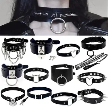 Черный Ошейник-чокер из искусственной кожи в стиле панк-рок, чокеры в готическом стиле для женщин, мужское ожерелье, эффектные ювелирные изделия