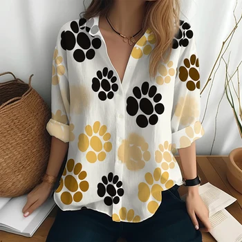 Модная рубашка для офиса на открытом воздухе, женская классическая однобортная рубашка, осенняя рубашка с длинными рукавами с 3D принтом собачьей ладони