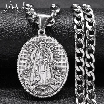 Ожерелье с медалью Девы Марии и Младенца Мужчины Геометрический религиозный кулон из нержавеющей стали 316 серебряного цвета Ожерелья Ювелирные изделия NXXXXS05