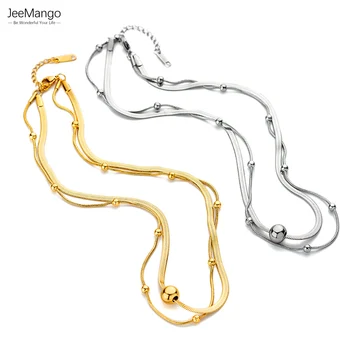 JeeMango Модные ожерелья с круглым шаром из нержавеющей стали, двухслойные цепочки в виде змей, колье-чокер для женщин и девочек JN22149