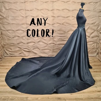 Черный атласный свадебный шлейф, съемная юбка, свадебная верхняя юбка, Съемный черный шлейф, Свадебная черная юбка для платья на заказ