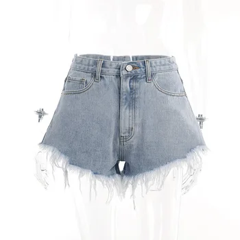 Летние Новые модные джинсовые шорты Simple Slim Fit с кисточками