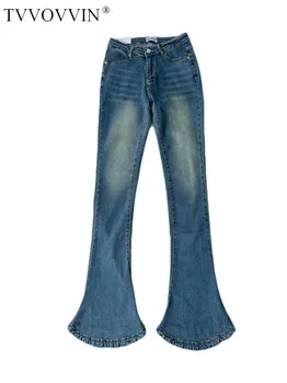 Женское обертывание для похудения TVVOVVIN с V-образной талией, демонстрирующее длину ног, модные эластичные джинсовые брюки в виде подковы, брюки-швабры в пол, 54 размера.