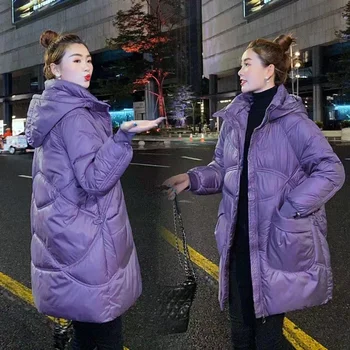 Однотонное толстое зимнее женское пальто, парки Оверсайз, куртки, повседневное теплое пальто с капюшоном, 2023 Новая женская зимняя куртка и верхняя одежда