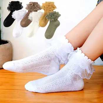 Кружевные носки с оборками для маленьких девочек, милые короткие носки с оборками для маленьких девочек, летние хлопковые танцевальные носки для малышей