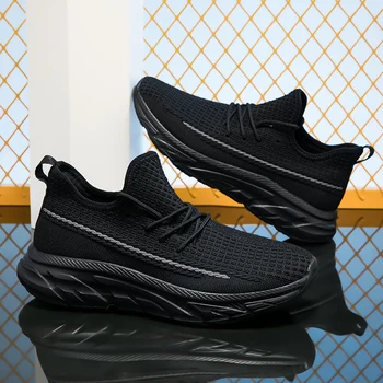Мужские кроссовки, кроссовки для бега, трикотажные спортивные кроссовки для бега трусцой, удобная спортивная обувь для ходьбы, сетчатая ткань, шнуровка на открытом воздухе