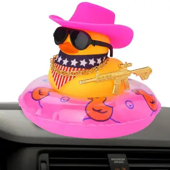 Украшение автомобиля уткой, Аксессуары West Cowboy Duck для приборной панели, Игрушка-Писклявая Утка для ванны с мини-шляпой от солнца, кольцом для плавания, ожерельем и