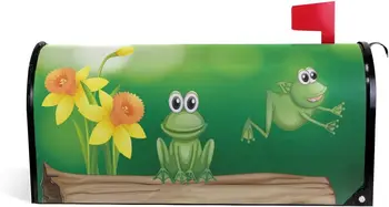 Дом и сад, Магнитная крышка почтового ящика с рисунком двух зеленых лягушек, Стандартная