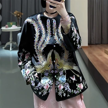 Весенне-осенняя женская верхняя одежда в китайском стиле свободного ретро-цвета с двойной вышивкой Феникса, Двусторонняя носимая куртка S-XXL