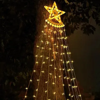 Гирлянда с пятиконечной звездой, лампа с водопадом, лампа для внутреннего двора, Открытый кемпинг, Сад, Подвесная лампа на дереве, USB Рождественская светодиодная лампа