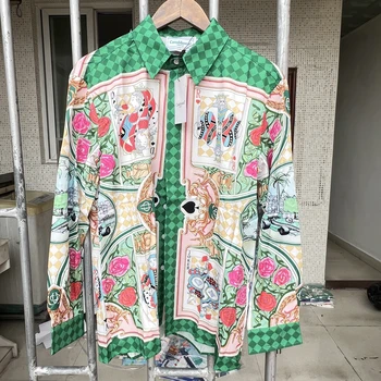 Хлопчатобумажные рубашки с длинным рукавом Casablanca с цветочным рисунком, мужские повседневные рубашки с V-образным вырезом, подходящие для покупок.