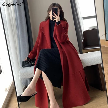 Красные шерстяные смеси для женщин Осень-зима, новая популярная простая французская стильная женственная грациозная верхняя одежда длиной до хай-стрит, универсальная