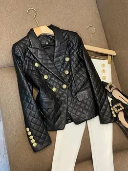 Женские кожаные куртки для костюмов, короткие дизайнерские кожаные пальто