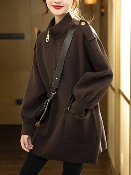 Женское шерстяное пальто с запахом на талии, свободное, толстое, сестринское, зимняя одежда, большого размера, Новое, 2022