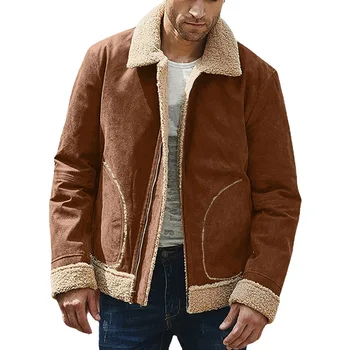 Мужская однотонная куртка из композитного материала с утолщенным матовым плюшем, меховое интегрированное пальто, теплая верхняя одежда оверсайз для мужчин