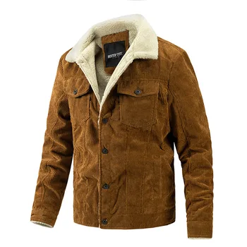 Зимнее флисовое пальто, вельветовая повседневная парка, мужские теплые куртки с отложным воротником, однобортное пальто с двумя карманами, MY886