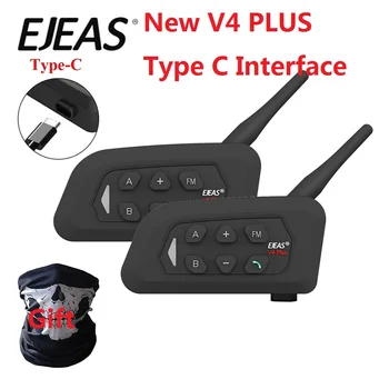 EJEAS V4 Plus Bluetooth мотоциклетный шлем Гарнитура внутренней связи с наушниками с интерфейсом Type C для переговорного устройства 1500M BT 5.1