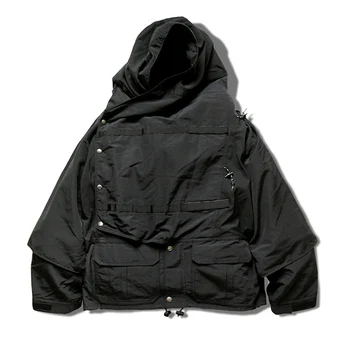 KAPITAL Винтажная панель Водонепроницаемая ветрозащитная Многофункциональная мужская свободная куртка японской строчки с капюшоном и черным карманом