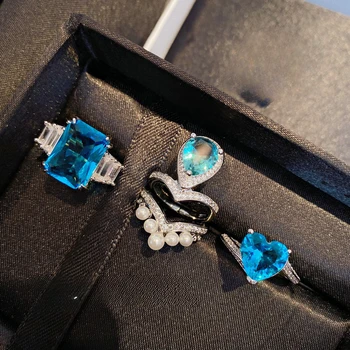 Индивидуальное кольцо с синим кубическим цирконием на палец для женщин, модные кольца из серебра 925 пробы, роскошные хрустальные украшения для юбилейной вечеринки 2023 Года, Новинка