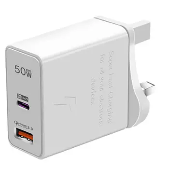 Быстрое зарядное устройство на 2 порта, безопасное портативное зарядное устройство USB мощностью 50 Вт, Гибкая и надежная зарядная головка Super Flash, Многофункциональная интеллектуальная
