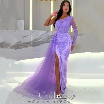 Кэти Роскошная Русалка Фиолетового Цвета, Vestidos De Noche, Фиолетовое Кружевное Платье С Вышивкой 