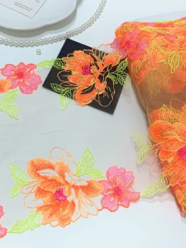 15 Ярдов Фиолетово-оранжевой кружевной отделки с цветочной вышивкой, аксессуары для одежды, Нижнее белье, бюстгальтер, платье для девочек, швейные ткани для одежды