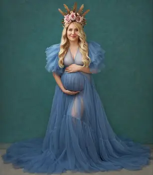 Детское голубое платье для беременных для фотосессии Babyshower, праздничные платья для фотосессии беременных женщин